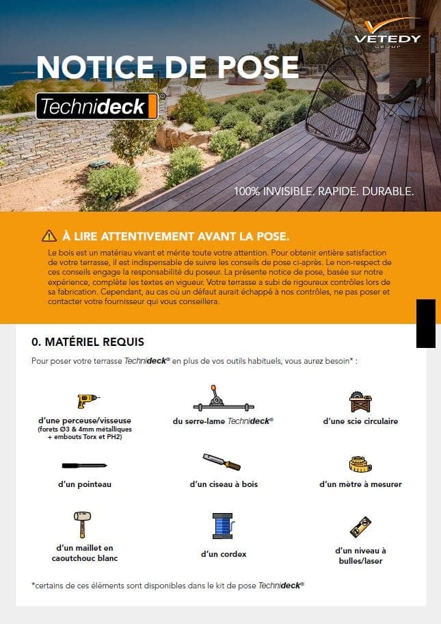 Wodd decking system technideck premium terrace system without visible fixation installation notice by Vetedy